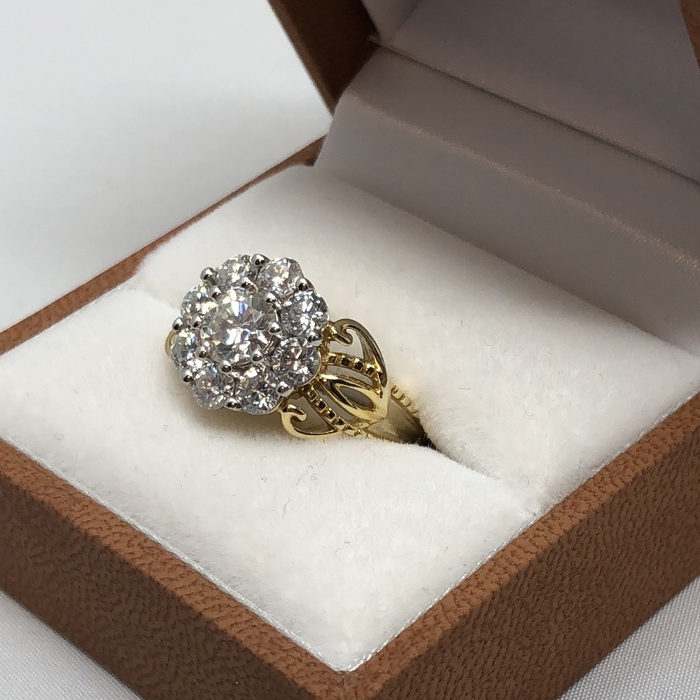 Moissanite Fire Ring 14K Yellow Gold Over 925 Silver Cluster Flower Size 6 - Picture 4 of 16